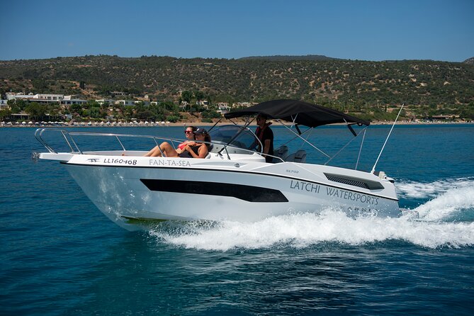 Karnic SL702 boat with driver, WC,Cabin, BT music and shower - Latchi Watersports Centre: your briefing, your boat skills, your launch point