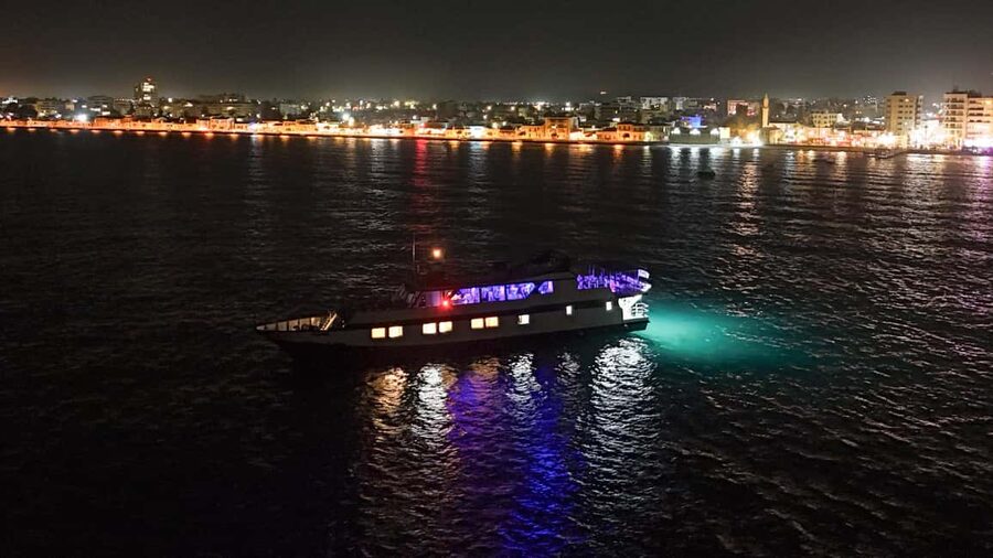 Larnaca: Disco Sunset cruise - Watching the Larnaca coast turn golden, from a boat deck