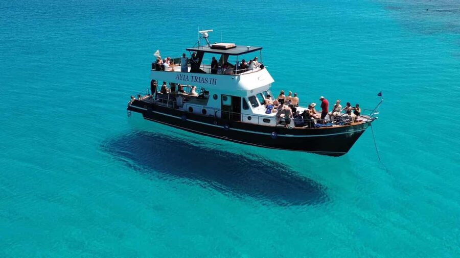 Protaras: Luxury Blue Lagoon Cruises 4H/Food/1 Drink/3 Swims - Ayia Trias Cruise in Paralimni: what luxury looks like on a 50-seat boat