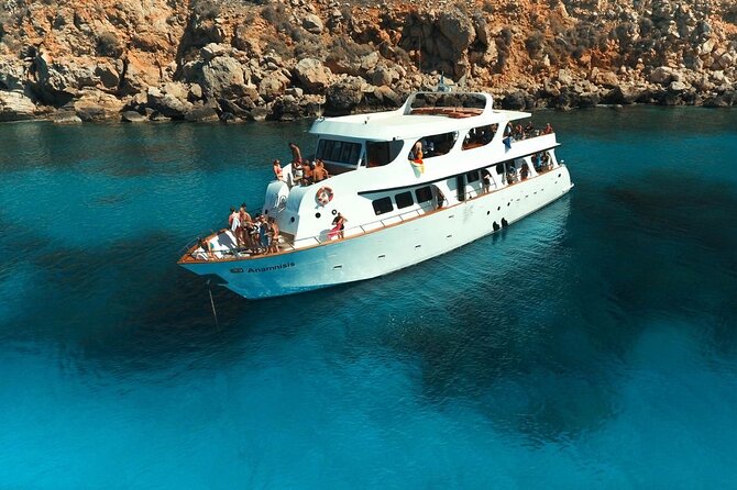Protaras: St Georgios Presidential Cruise BBQ & 1 drink. 16+ - The Blue Lagoon Route: Sea Caves, Shark Mouth Cave, and Lovers Bridge